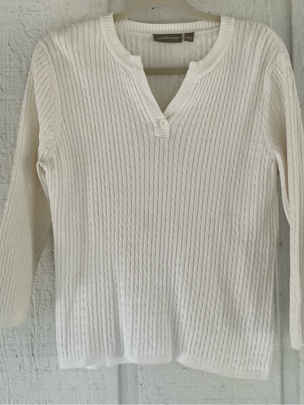 croft & barrow Women's Off White Cable-Knit Henley Pullover Size Large